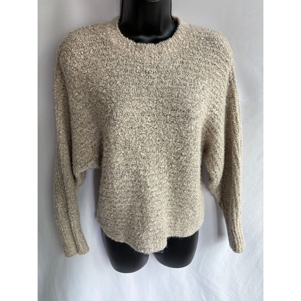 Pink Rose Cream Beige Knit Fuzzy Sweater Crewneck Size S Essential Winter